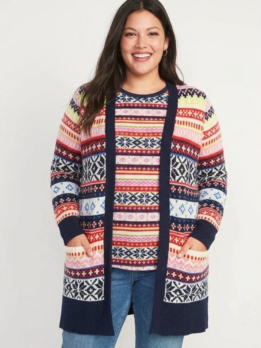 Old Navy Fair Isle Rainbow Thermal Tee & Cardigan Matching Set
